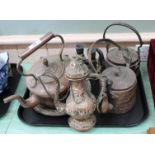 A Victorian copper kettle plus Islamic metalware etc