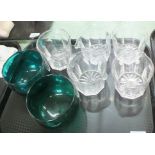 Five 19th Century cut glass wine coolers plus two green finger bowls