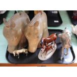 Silver plated and pottery horses plus various cutlery