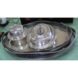 Two oval silver plated trays each with pierced gallery,