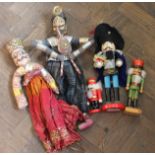 Various painted wood figural nutcrackers plus other figurines etc