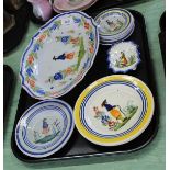 A Quimper shaped bowl plus various plates