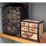 A Japanese lacquer table cabinet plus a miniature cork chest