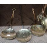 Three 19th Century brass cream skimmers,