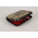 A Russian lacquer cigarette case with troika decoration