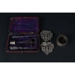 A silver handled sewing kit in fitted box,
