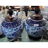 A pair of Chinese blue and floral porcelain table lamps