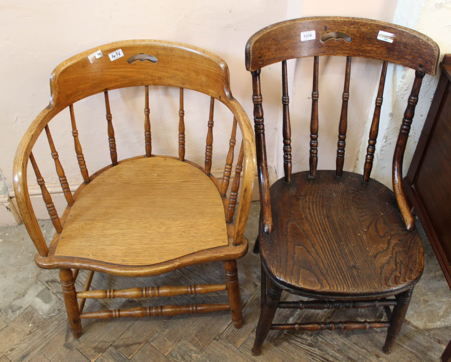 Two Edwardian oak chairs