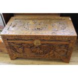 A carved Chinese hardwood coffer