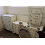 A cream and gilt French style chest of drawers,