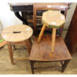 A 19th Century beech and elm Suffolk chair and a pine stool (as found)