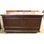 A mid 18th Century Spanish mahogany coffer with fitted interiors and three hidden drawers to the