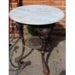 A Britannia pub table with white marble top