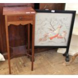 A reproduction one drawer pot stand and silk fire screen