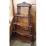 A five tier mahogany whatnot and reproduction single drawer pot stand