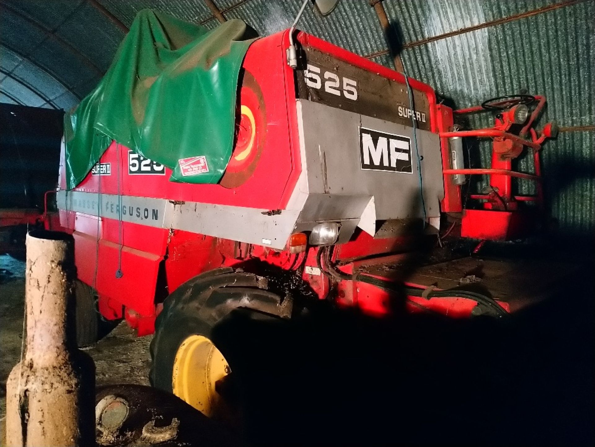 1981 Massey Fergusson 525 Super II combine c/w header trailer with 12ft cutting bed.