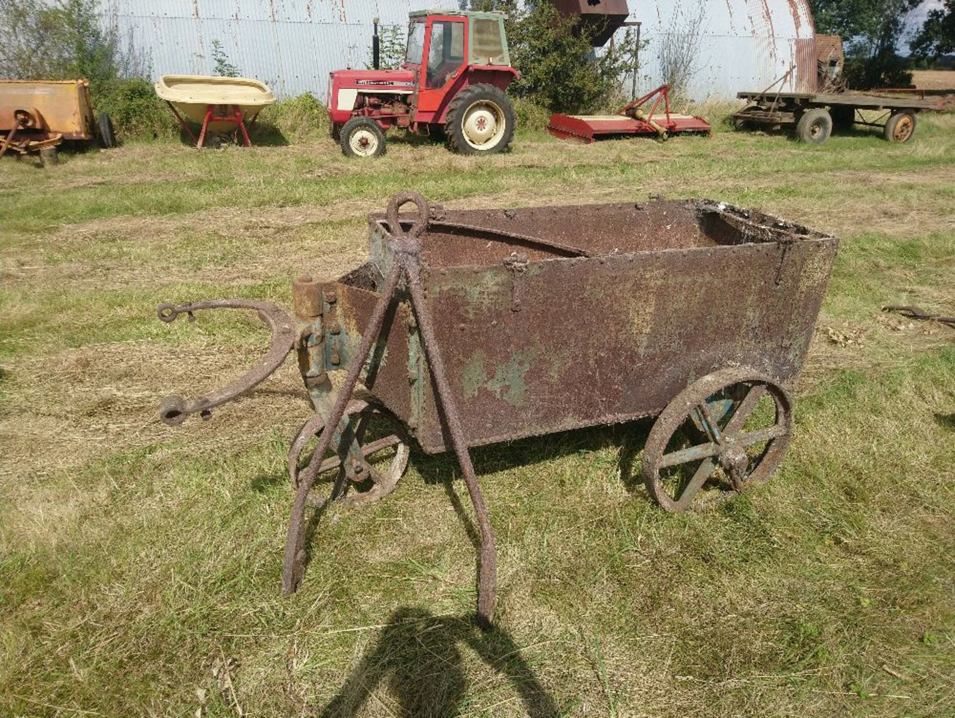 3 wheeled metal water tank with iron wheels