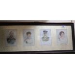 Four framed BDV large cigarette card silks, Royal family,