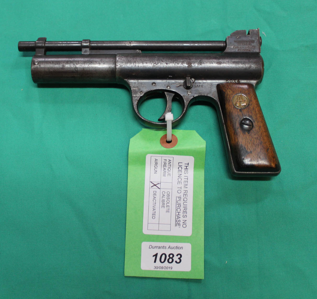 An early Webley Mark I air pistol, Serial No.