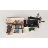 A J C French childs sewing machine plus safe drivers medals,