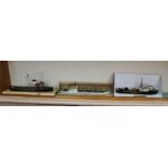 Four wooden model boats including 1969 Thames tug