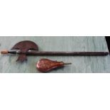 A Persian Tabar axe with a copper powder flask