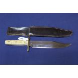 An English Bowie knife with stag horn grips, blade marked Venture H.M.
