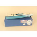 A boxed Hornby clockwork Racer 3 speedboat (repro box)