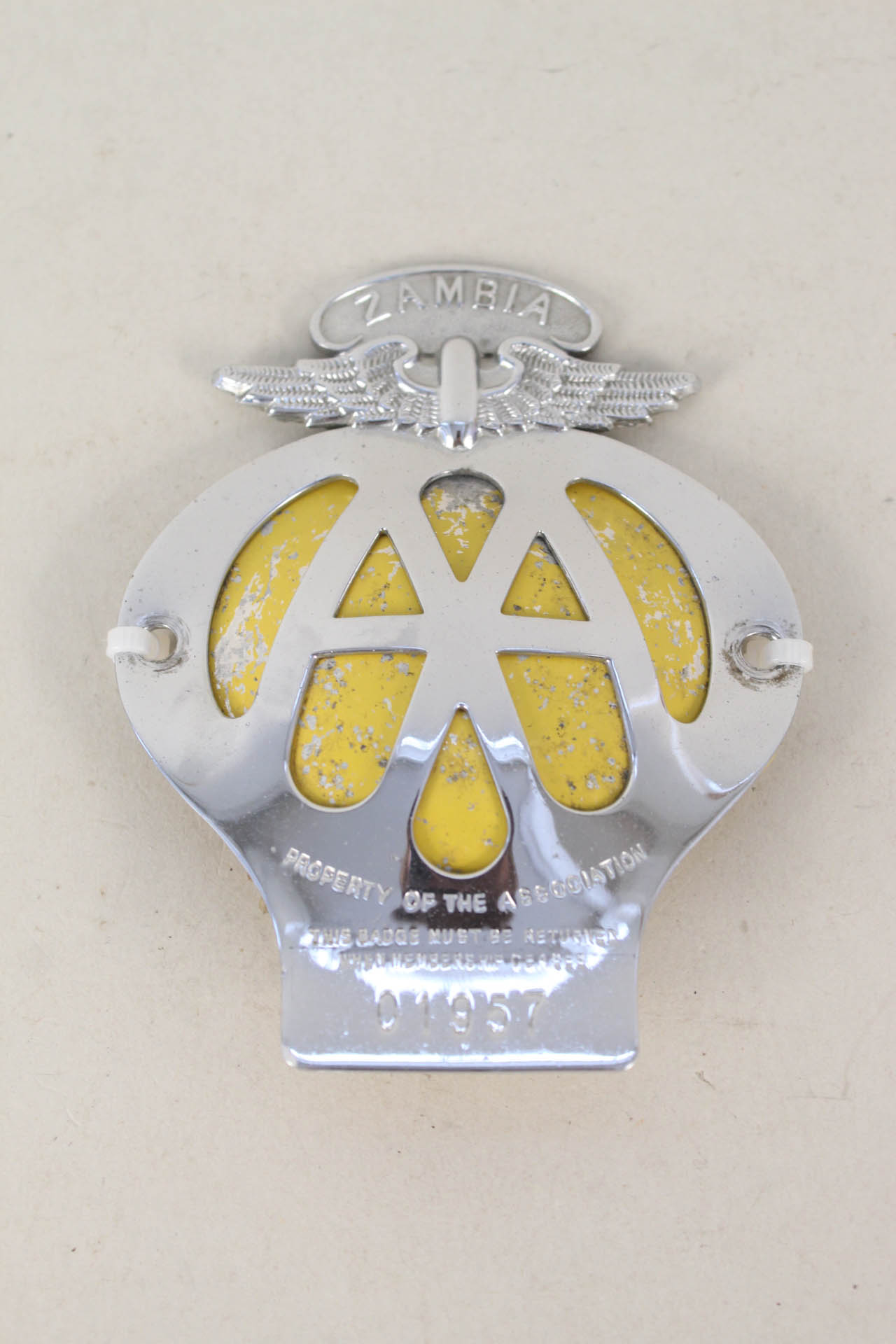 A Zambian AA badge, No.