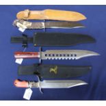 Three various Bowie style knives with sheaths