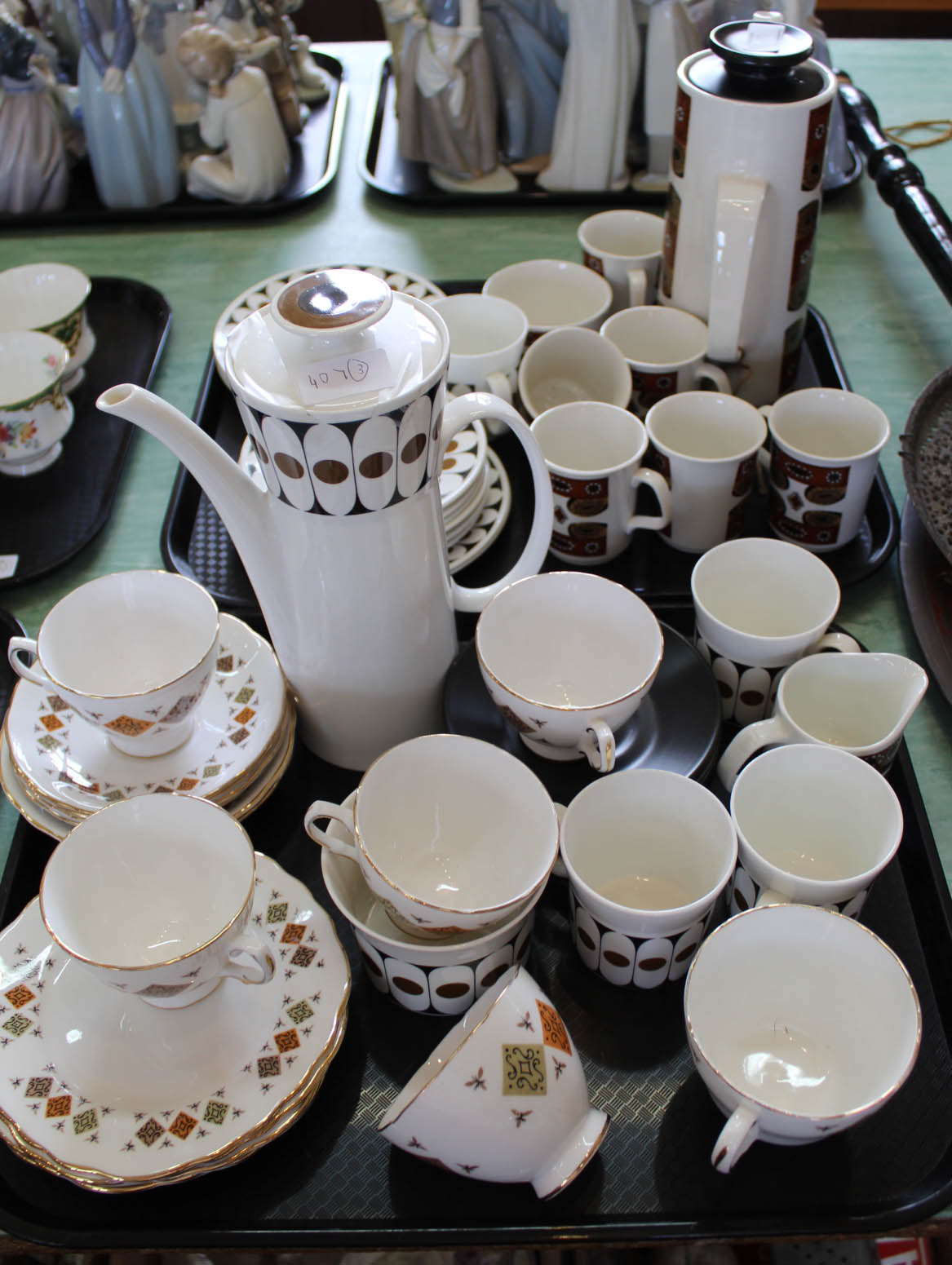 Grosvenor china part tea set and Black Velvet part coffee set plus Meakins Studio part coffee set