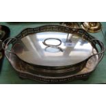 A silver plated gallery tray plus entree dish with Limoges liner