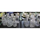 Thirteen various 19th Century and other glass decanters (two trays)