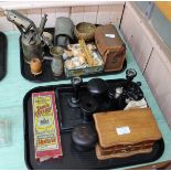 An ebony dressing table set, brass blow lamp,