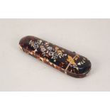 A tortoiseshell and mother of pearl floral inlaid spectacle case