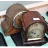 A burr walnut striking mantel clock plus an oak clock