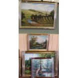 Four large landscape oils on board