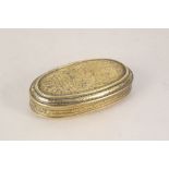 An 18th Century Dutch oval brass tobacco box engraved with lion decorated shields,