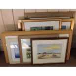 Seven various seaside prints plus other prints and two watercolours