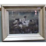 An oil on canvas of two gun dogs on moorland, indistinctly signed,