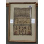 A woven alphabet and tree sampler by Elizabeth Chase, aged 9, 1829,
