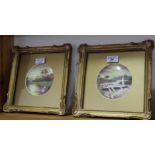 A pair of framed Paragon painted plaques 'Wild Water' and 'Calm Water', signed F Micklenright,