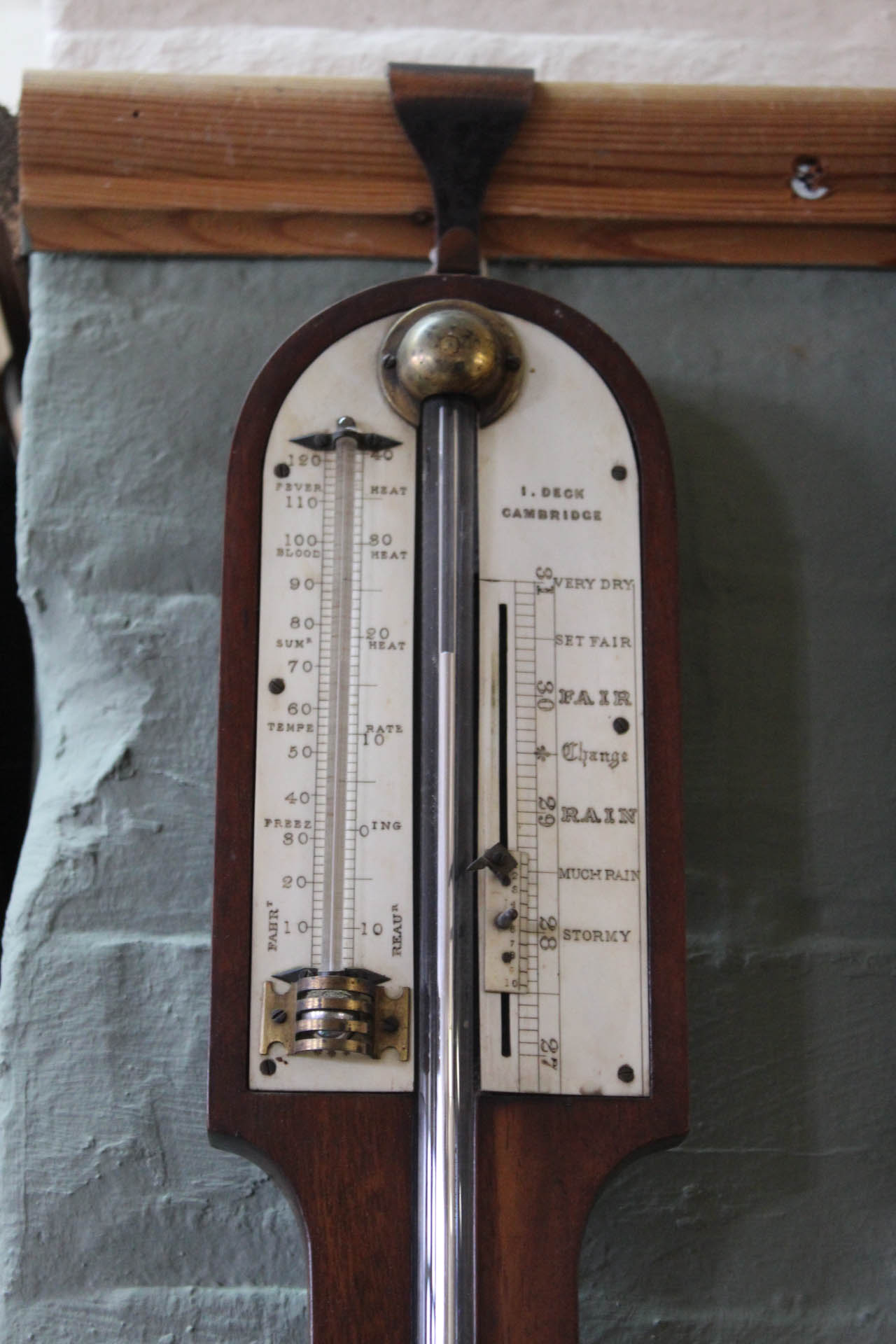 A 19th Century mahogany stick barometer by I Deck Cambridge with ivory dial - Image 2 of 2