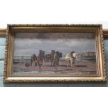 H Gomez oil on board of a kelp gatherer with horse and cart,