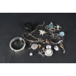 A mixed lot of silver and white metal jewellery including amber set items,