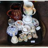 A Sylvac sack jug plus other china and sundries (tray and box)