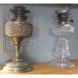 Cut glass and brass oil lamps