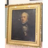 A Victorian oil on canvas of a half length portrait of Sir Baldwin Leighton Bart MP (1805-1871),