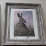 A watercolour of a hare, Mark Chester,