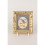 An oval miniature painting on ivory of a boy at the seaside